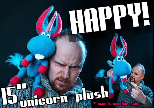 Happy show inspired - Blue Happy Unicorn plushie, Imaginary Horse handmade plush, around 15 in high, super cuddly