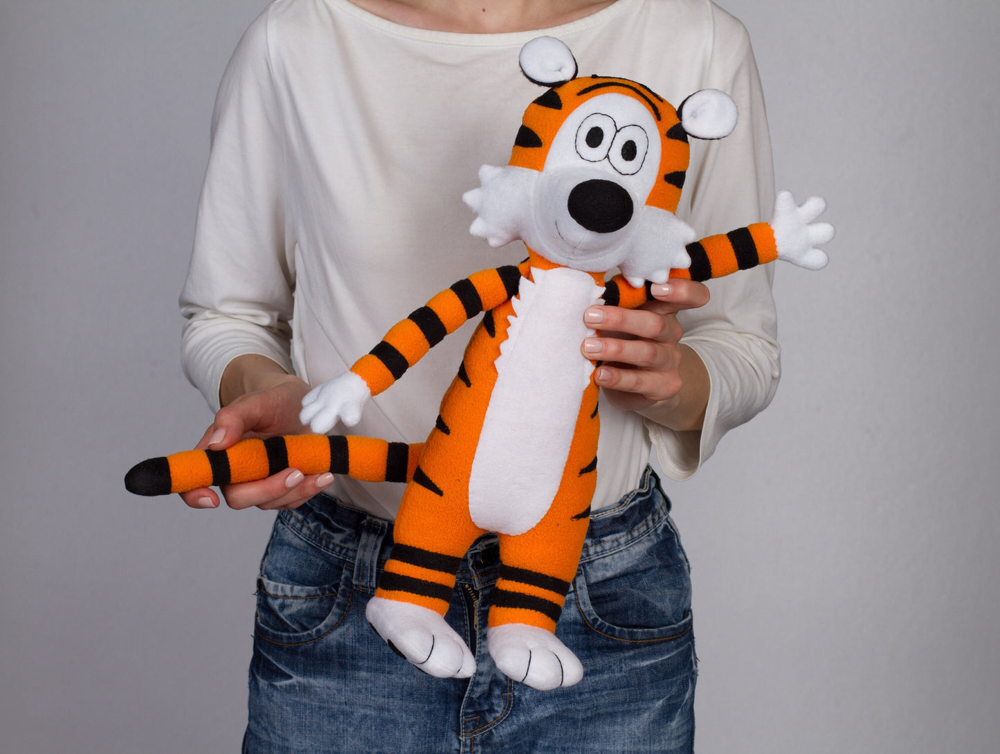 Tiger plush, handmade stuffed animal, 17 in high