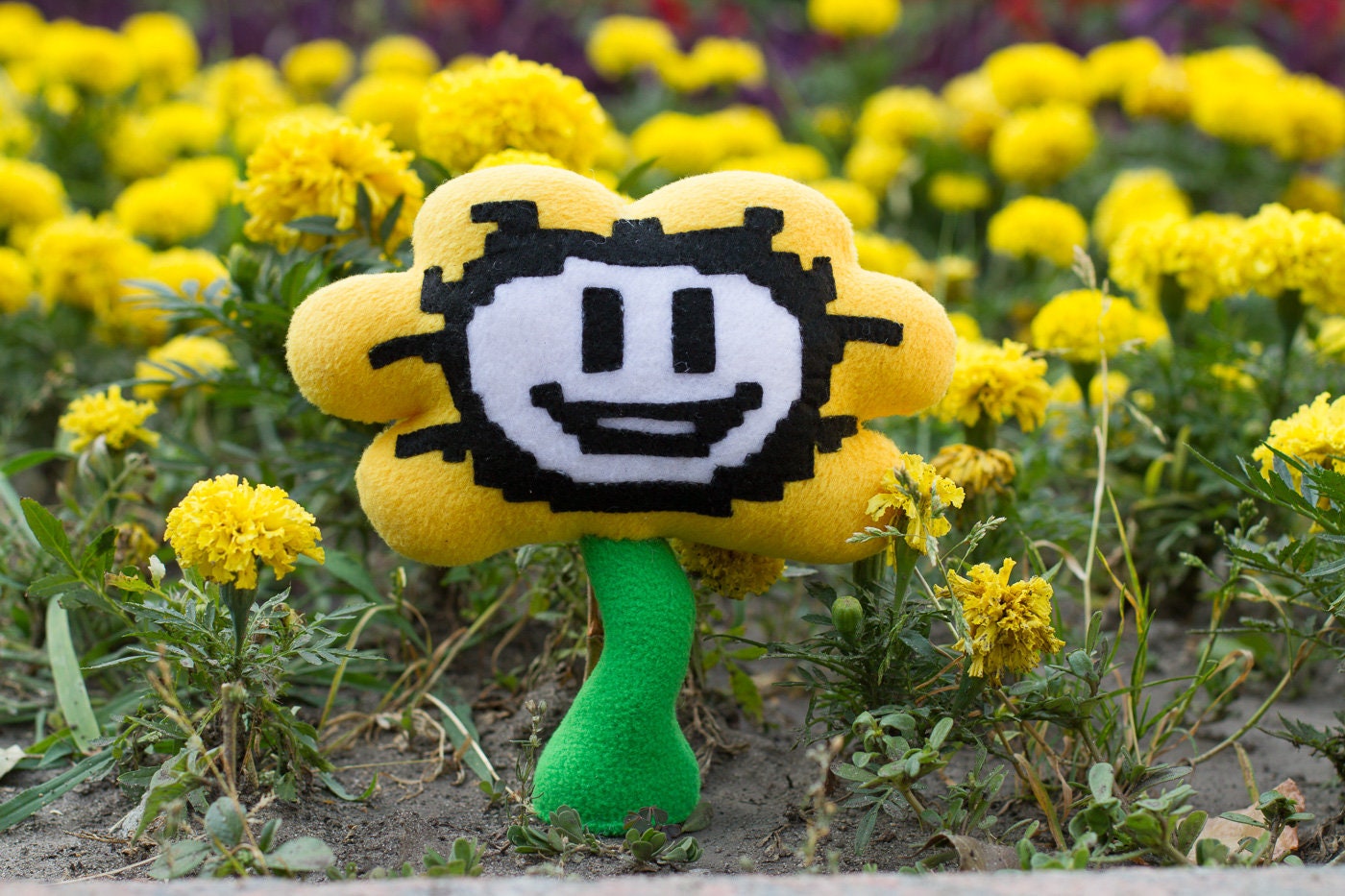 Undertale inspired - Flowey plush, handmade soft plushie, 7 in high, stands on flat surface, undertale plush, flower undertale