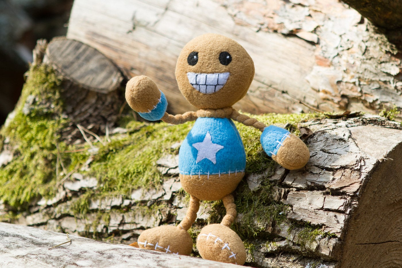 Kick the buddy plush, handmade soft plushie with poseable arms,  8 in