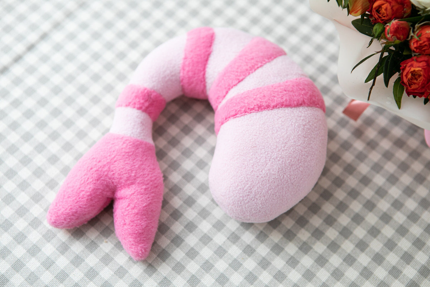 Kawaii Shrimp plush, Prawn kawaii plushie, handmade soft decoration, 11 in