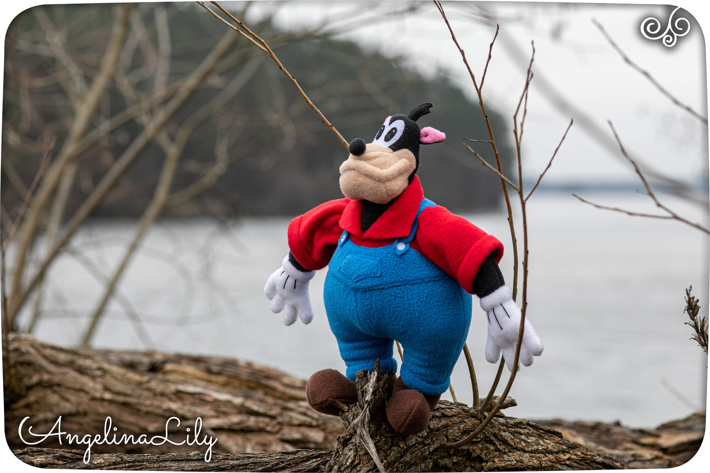 Pete plush, Peg-leg Pete, Pete in a red shirt, handmade stuffed animal, 11.8 in high, made to order