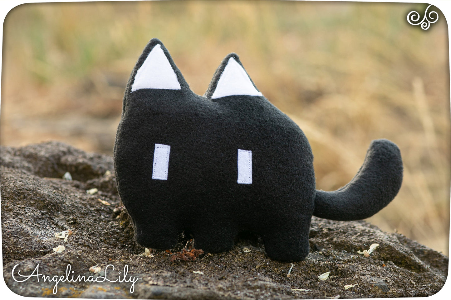 Mewo Omori Cat plushie, Black Cat plush, handmade stuffed animal, made to order