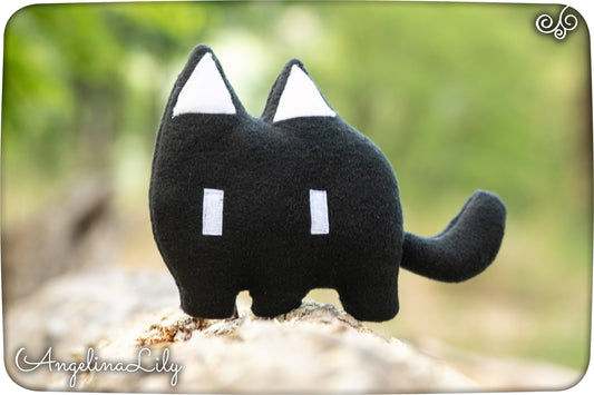 Mewo Omori Cat plushie, Black Cat plush, handmade stuffed animal, made to order