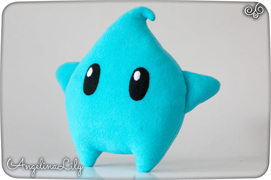 Luma pillow, blue cuddly star, 14in, handmade soft plushie, made to order