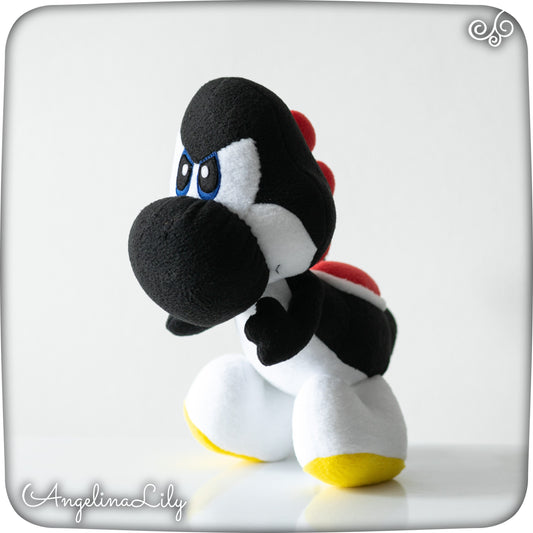 Black Yoshi plushie, Yoshi Dinosaur, handmade stuffed animal, 13.3in high, made to order